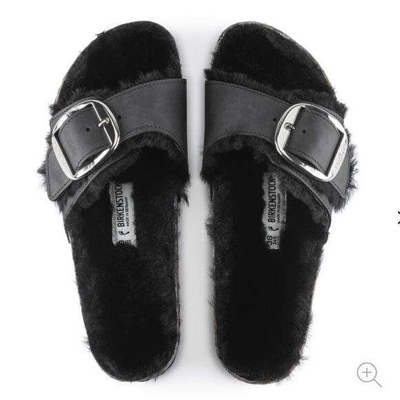 Birkenstock Madrid‎ Big Buckle Shearling Black 36 US 5 NWT IN BOX - Picture 4 of 15
